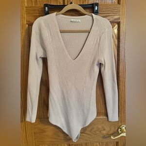Abercrombie & Fitch Beige Ribbed Sweater Bodysuit - XL